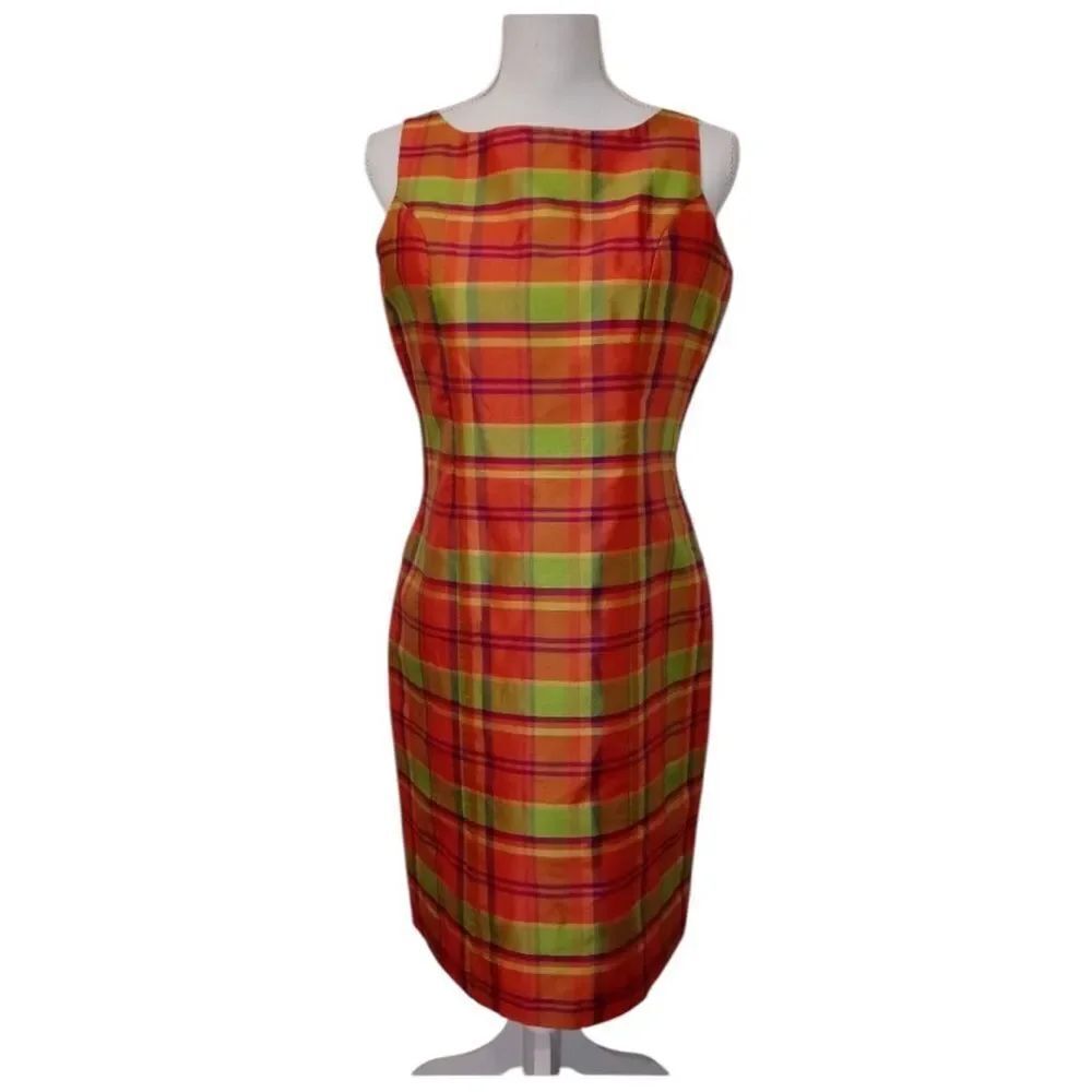 Victoria Holley Vintage Vibrant Plaid Sleeveless Silk Shift Dress